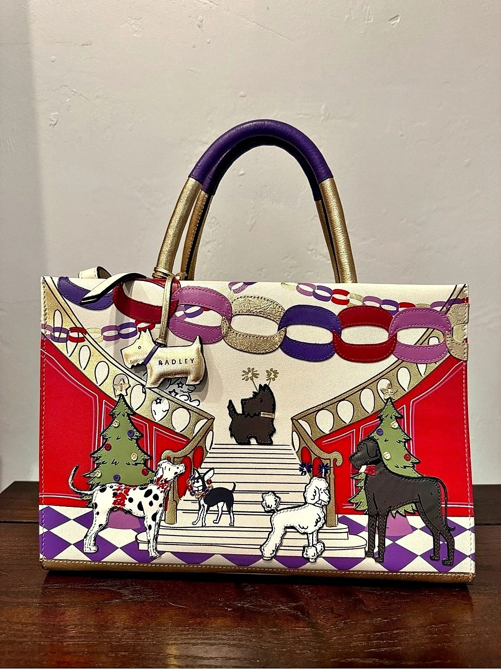 RARE Radley London Party Pals Christmas Medium Ziptop Multiway Bag White & Red